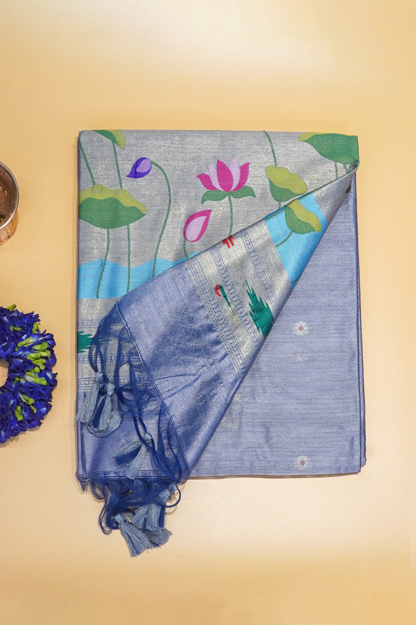 "UTSAV BANARAS 169" Banarasi  Elegant Blue Cotton Tissue Silk Saree With Kamal Butta