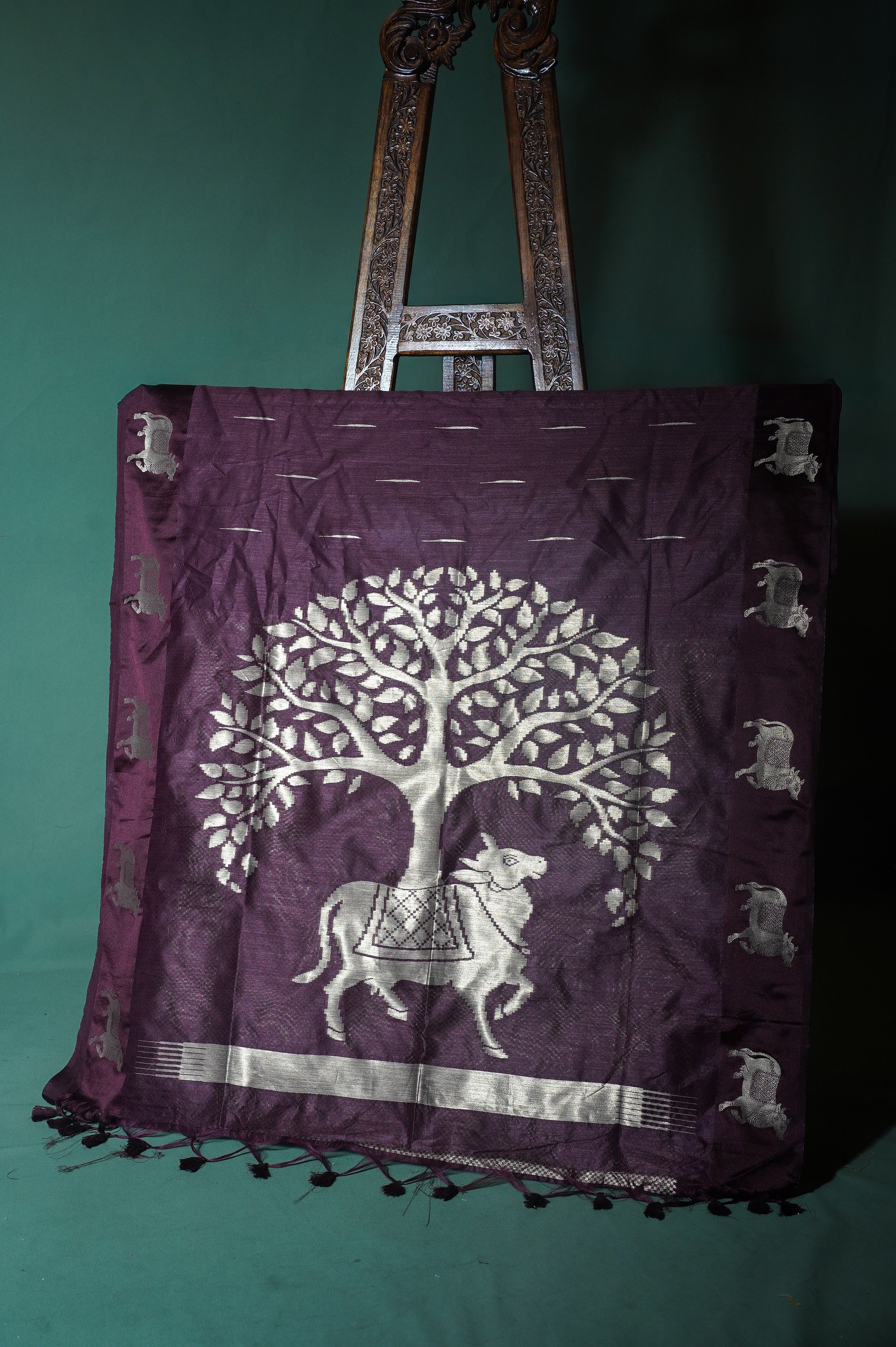 UTSAV BANARAS 246: Coffee Brown Banarasi Raw Silk Saree Elegant Animal Motif Weave