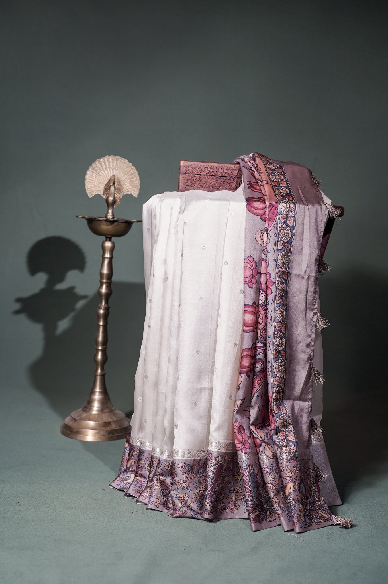 "UTSAV BANARAS 243" Banarasi Artistic Kalamkari Soft Silk Saree With Mythical Bird Motifs