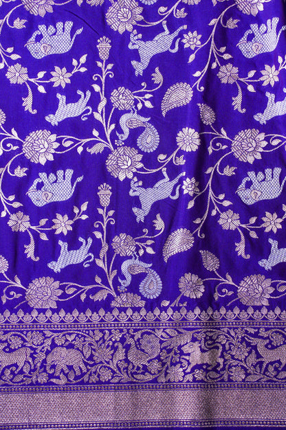 "WAAH BANARAS 113" Banarasi Royal Purple Silk Shikargah Saree with Sona Rupa Weaving