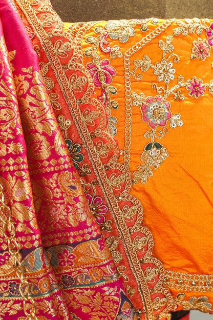 "MANSI 026" Banarasi Multi Shade Traditional Silk Lehenga Cutwork Border With AD Work