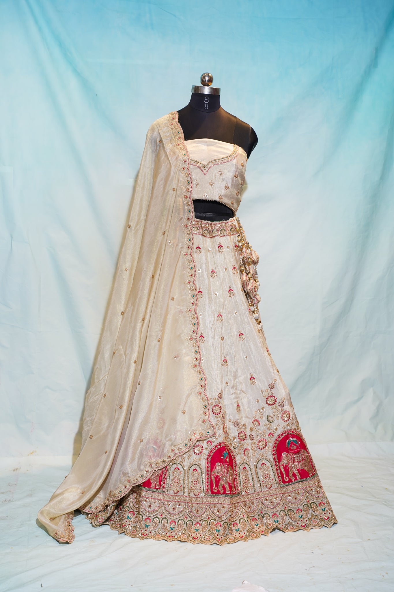 "Mansi 068" Banarasi Tissue Silk Dazzling Cut Dana Hand-Work Traditional Lehenga