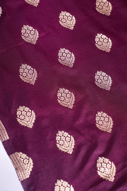"MCF 8" Banarasi Handwoven Maroon Brocade Buta Fabric