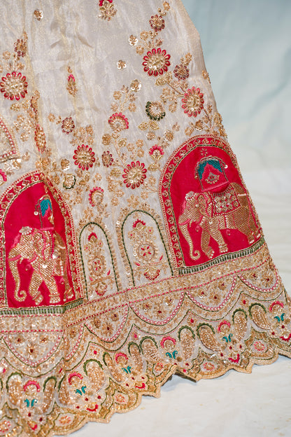 "Mansi 068" Banarasi Tissue Silk Dazzling Cut Dana Hand-Work Traditional Lehenga