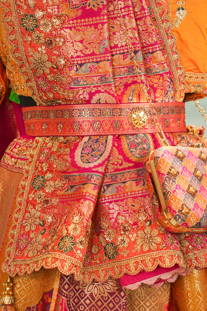 "MANSI 026" Banarasi Multi Shade Traditional Silk Lehenga Cutwork Border With AD Work