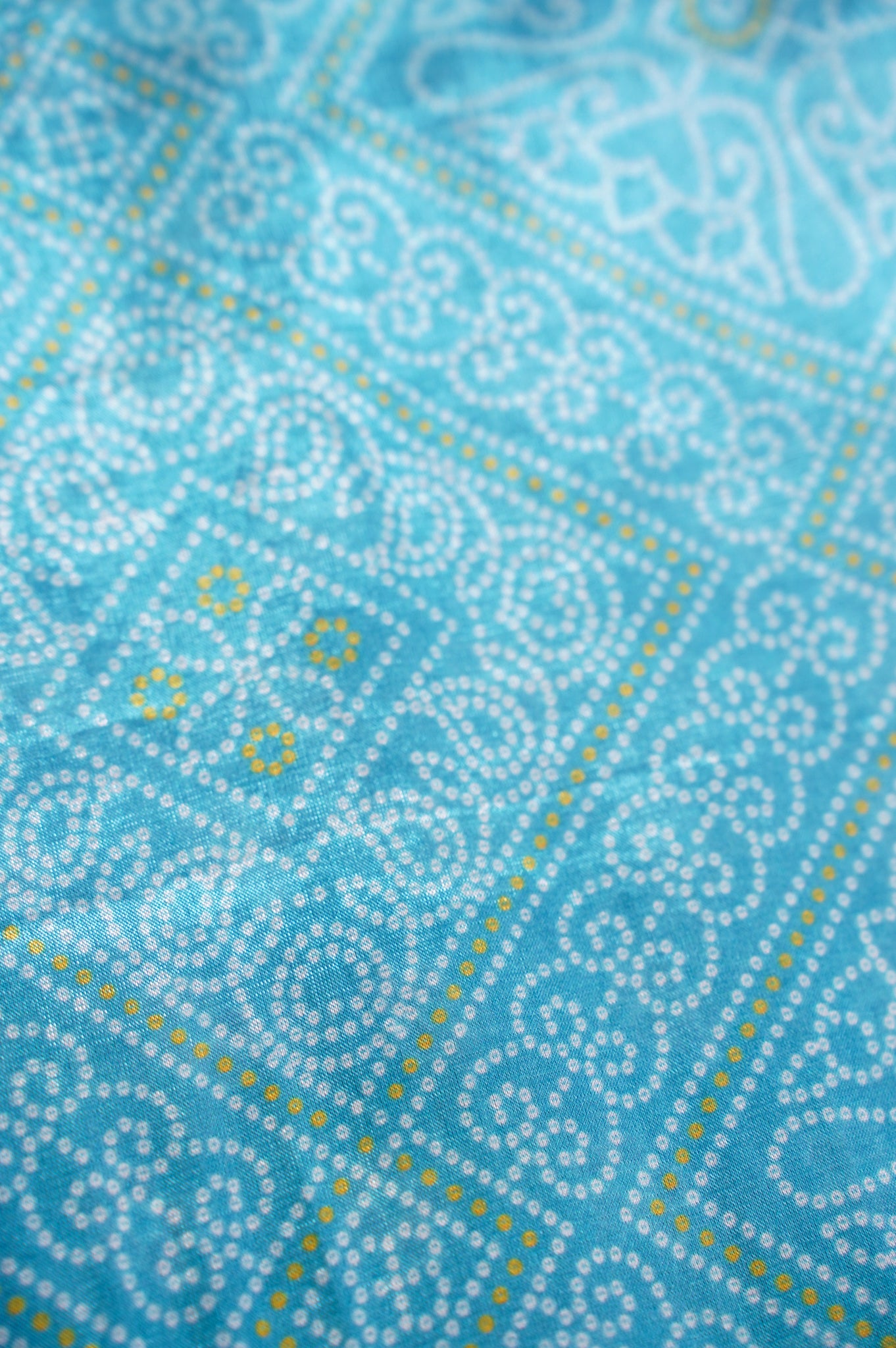 Waah Banaras 067 Sky Blue &amp; Navy blue Malai Silk Saree with Chunari Square Print &amp; Ajrakh Inspired Zari Palla