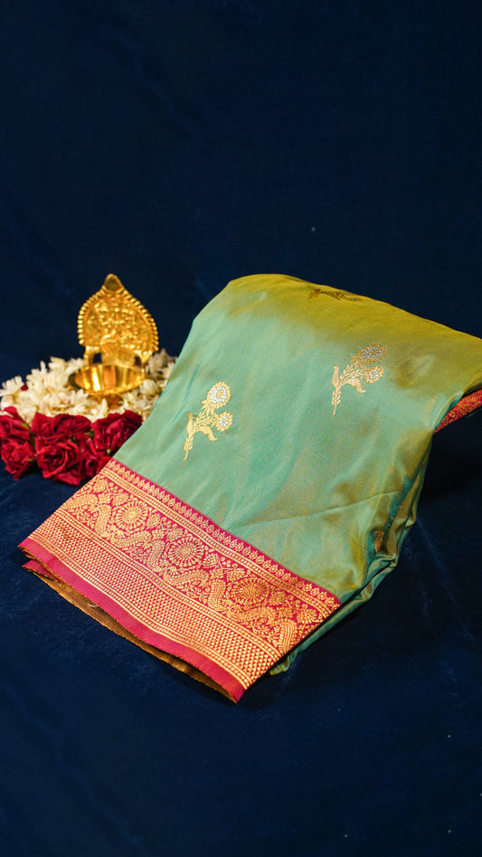"UTSAV BANARAS 155" Banarasi Green Katan Silk Saree