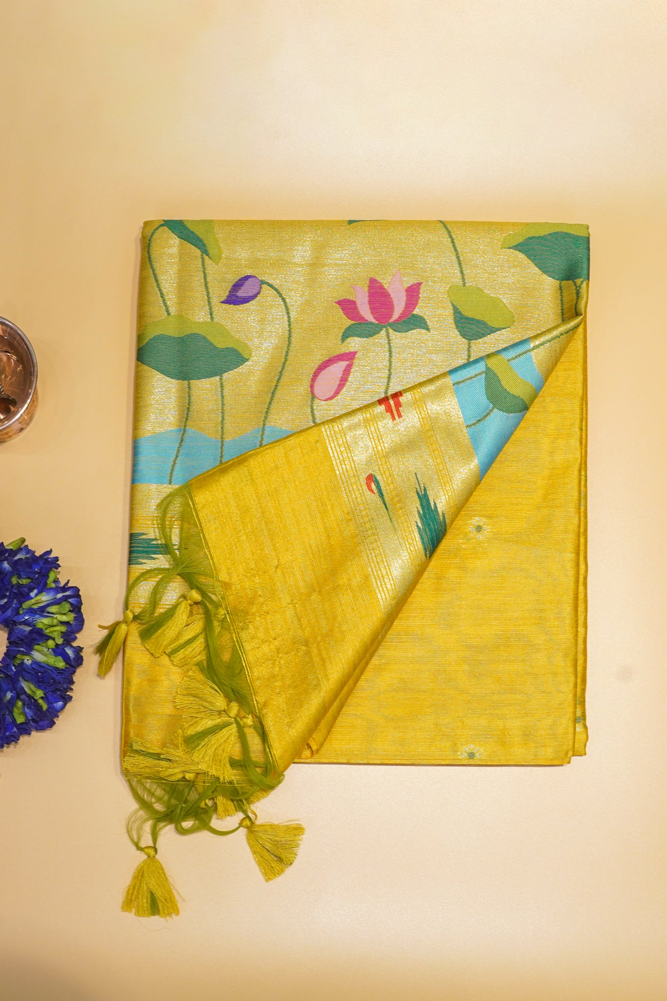 "UTSAV BANARAS 170" Banarasi Bright Yellow Cotton Tissue Silk Saree With Kamal Butta