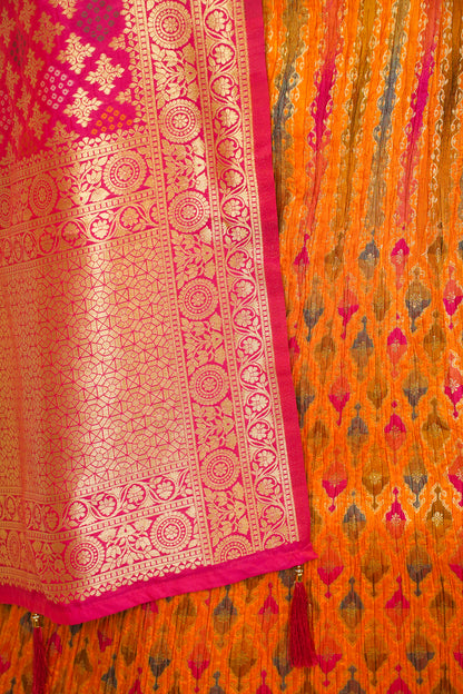 "MANSI 020" Banarasi Crush Rangkat Silk Lehenga With Elegant Cutwork Border