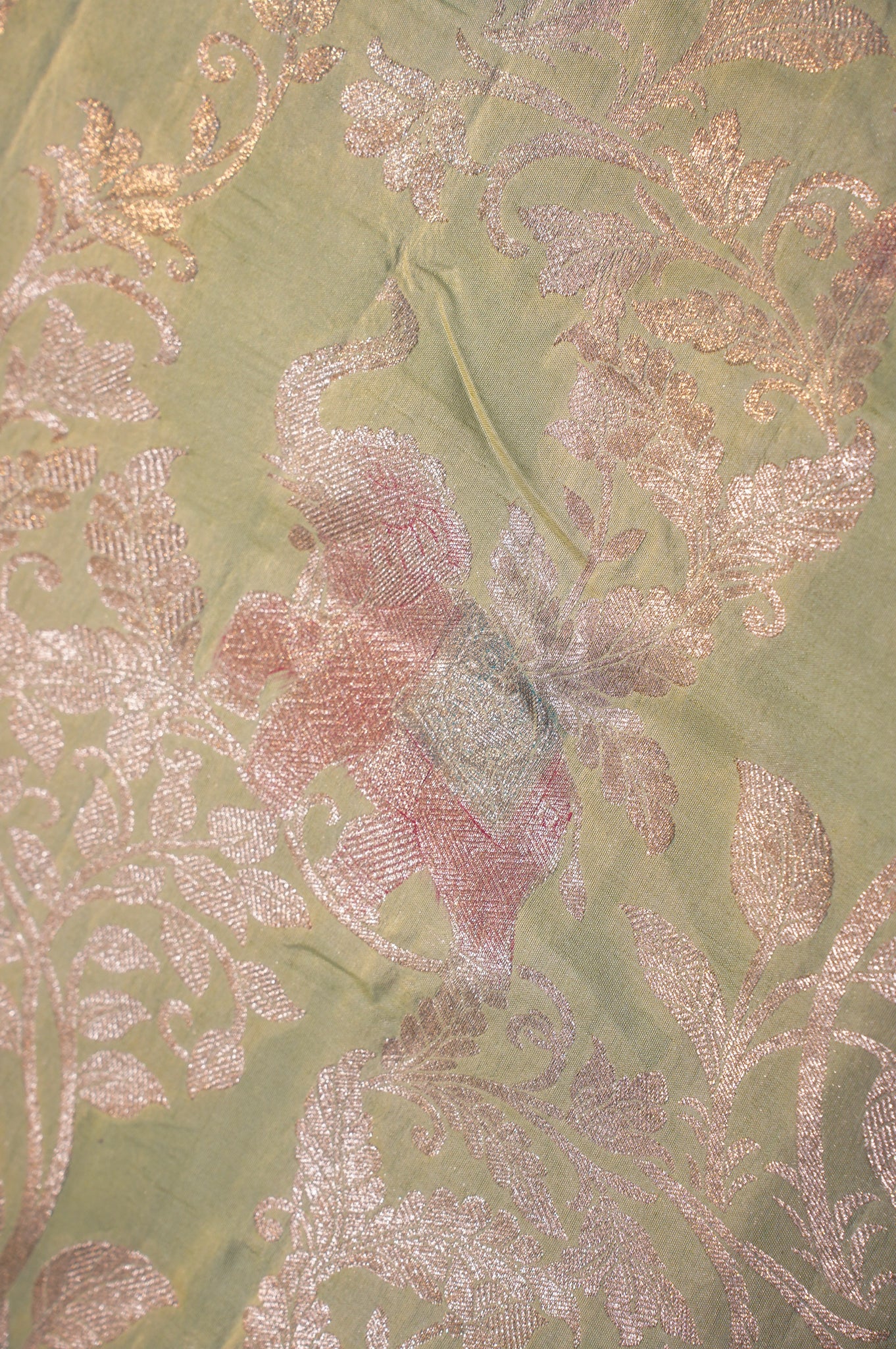 VIRASAT 335: Pastel Green Pure Handloom Katan Silk Saree with Zari Shikargah &amp; Meenakari Work - Silk Mark Certified