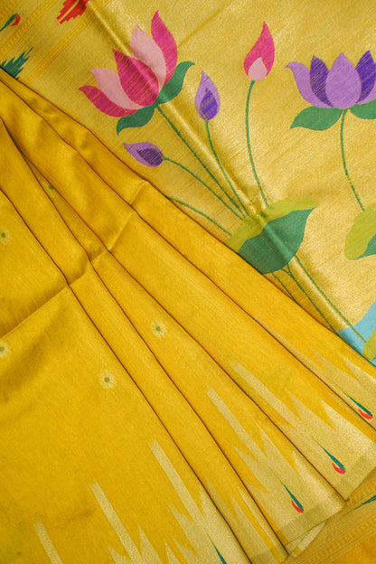 "UTSAV BANARAS 170" Banarasi Bright Yellow Cotton Tissue Silk Saree With Kamal Butta