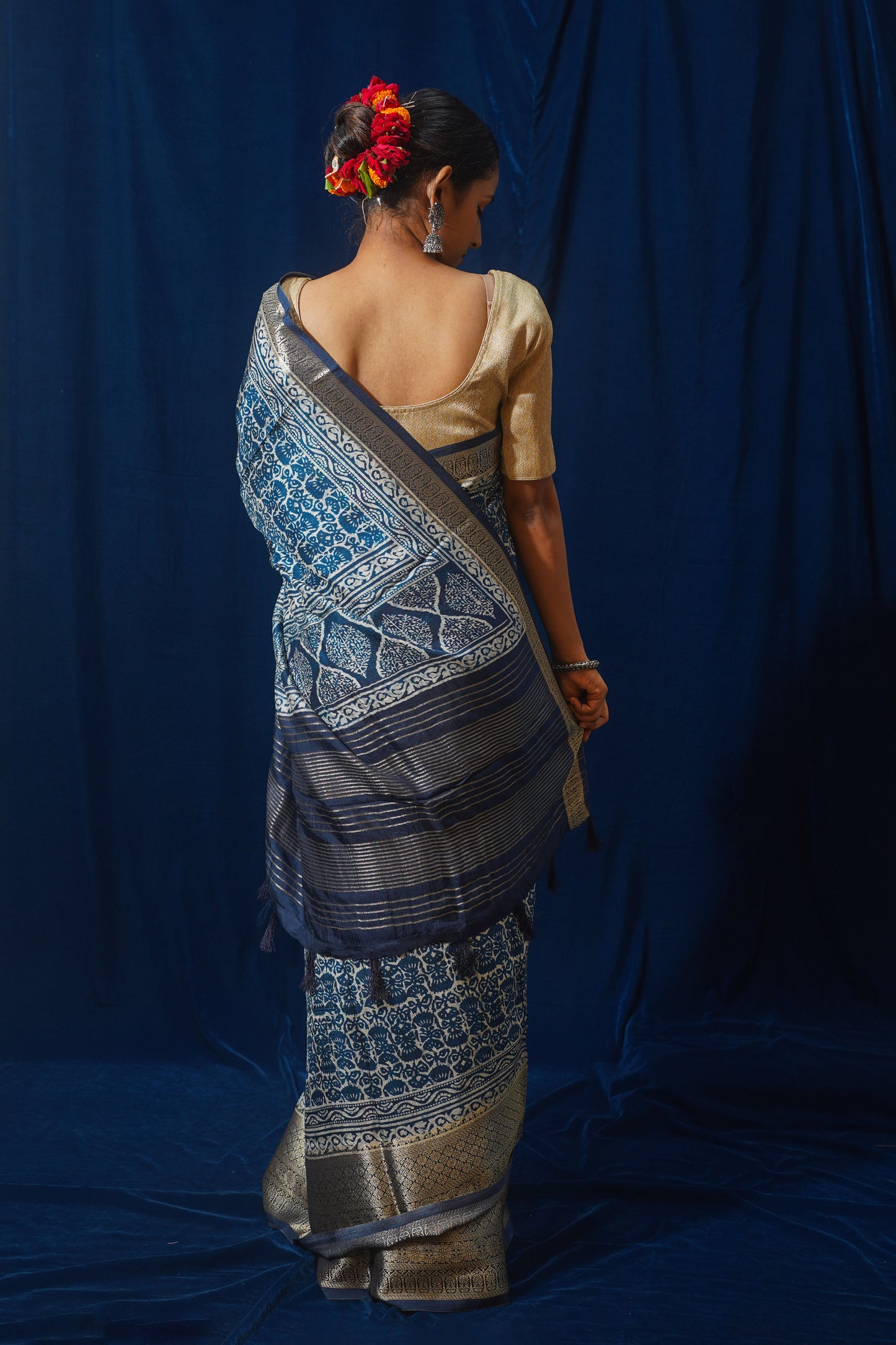 Blue Natural Moonga Georgette Saree with Handloom Border