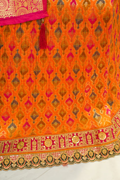 "MANSI 020" Banarasi Crush Rangkat Silk Lehenga With Elegant Cutwork Border