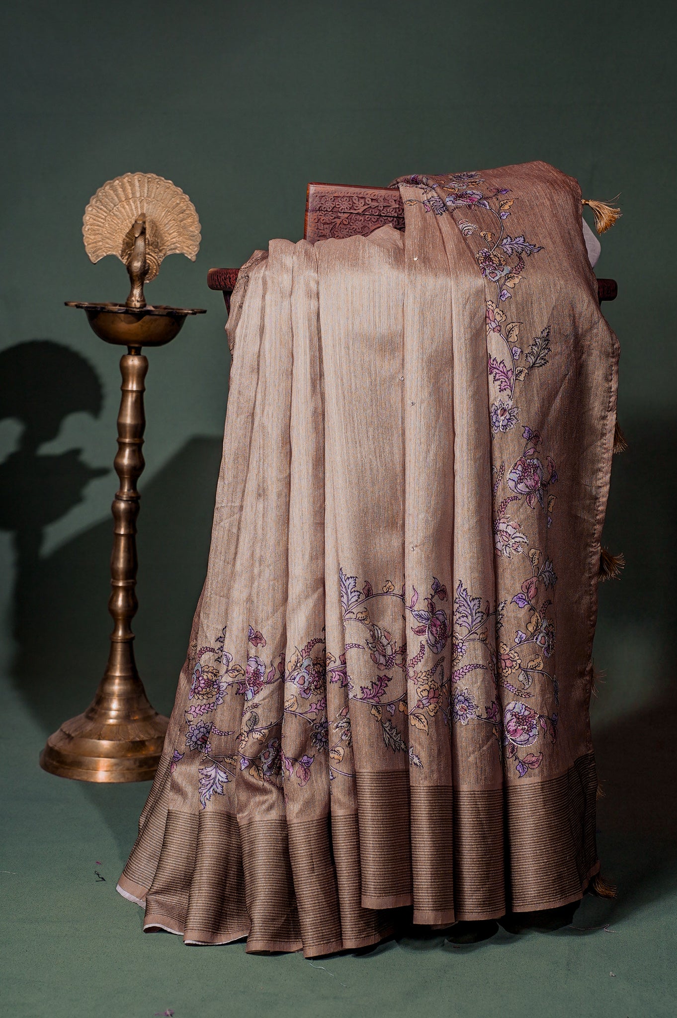 "UTSAV BANARAS 281" Banarasi Earthy Beige Aari Pita Work Matka Silk Saree