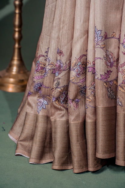 "UTSAV BANARAS 281" Banarasi Earthy Beige Aari Pita Work Matka Silk Saree