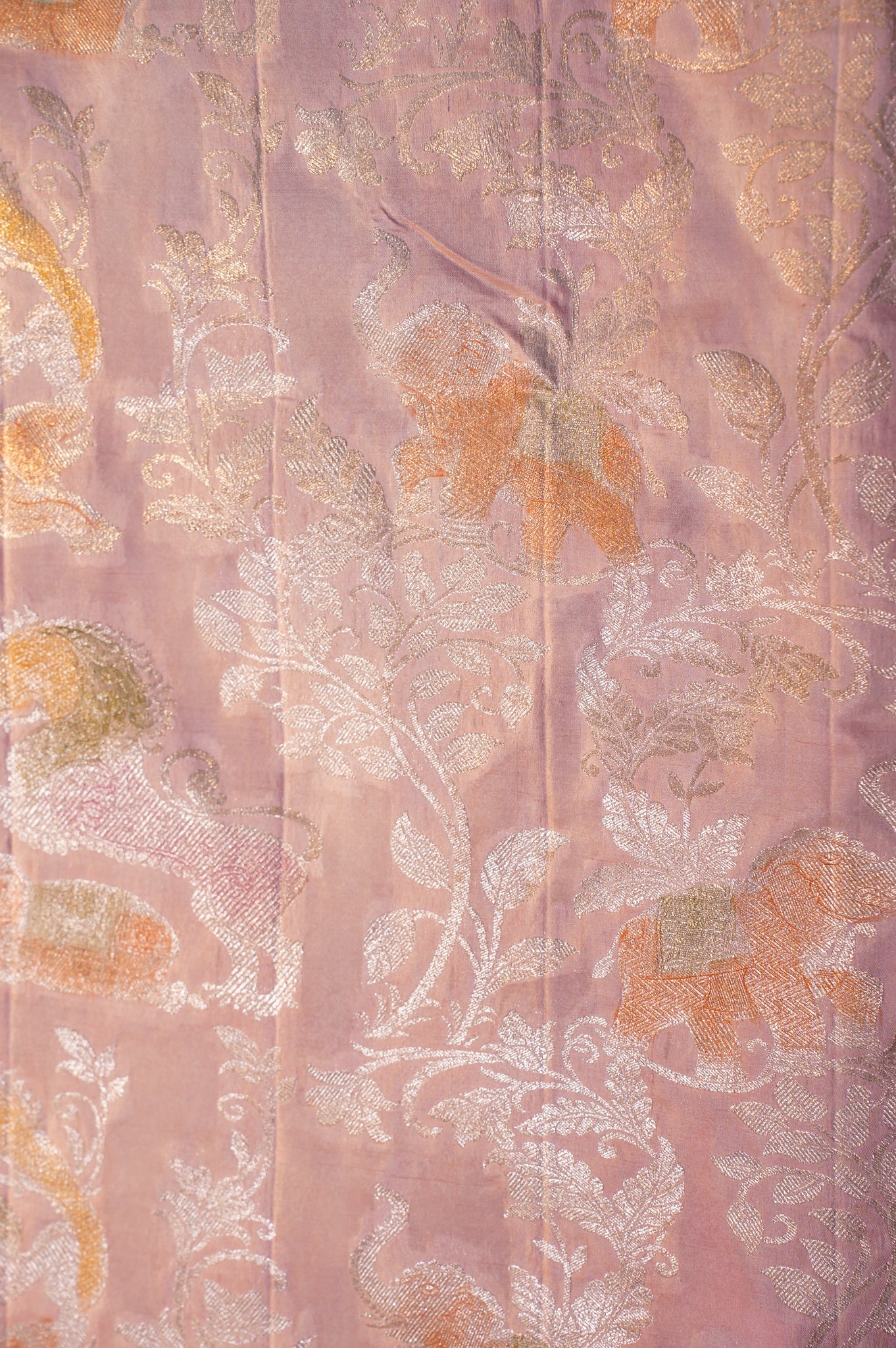 VIRASAT 332: Dusty Pink Pure Handloom Katan Silk Saree with Zari Shikargah &amp; Meenakari Work - Silk Mark Certified