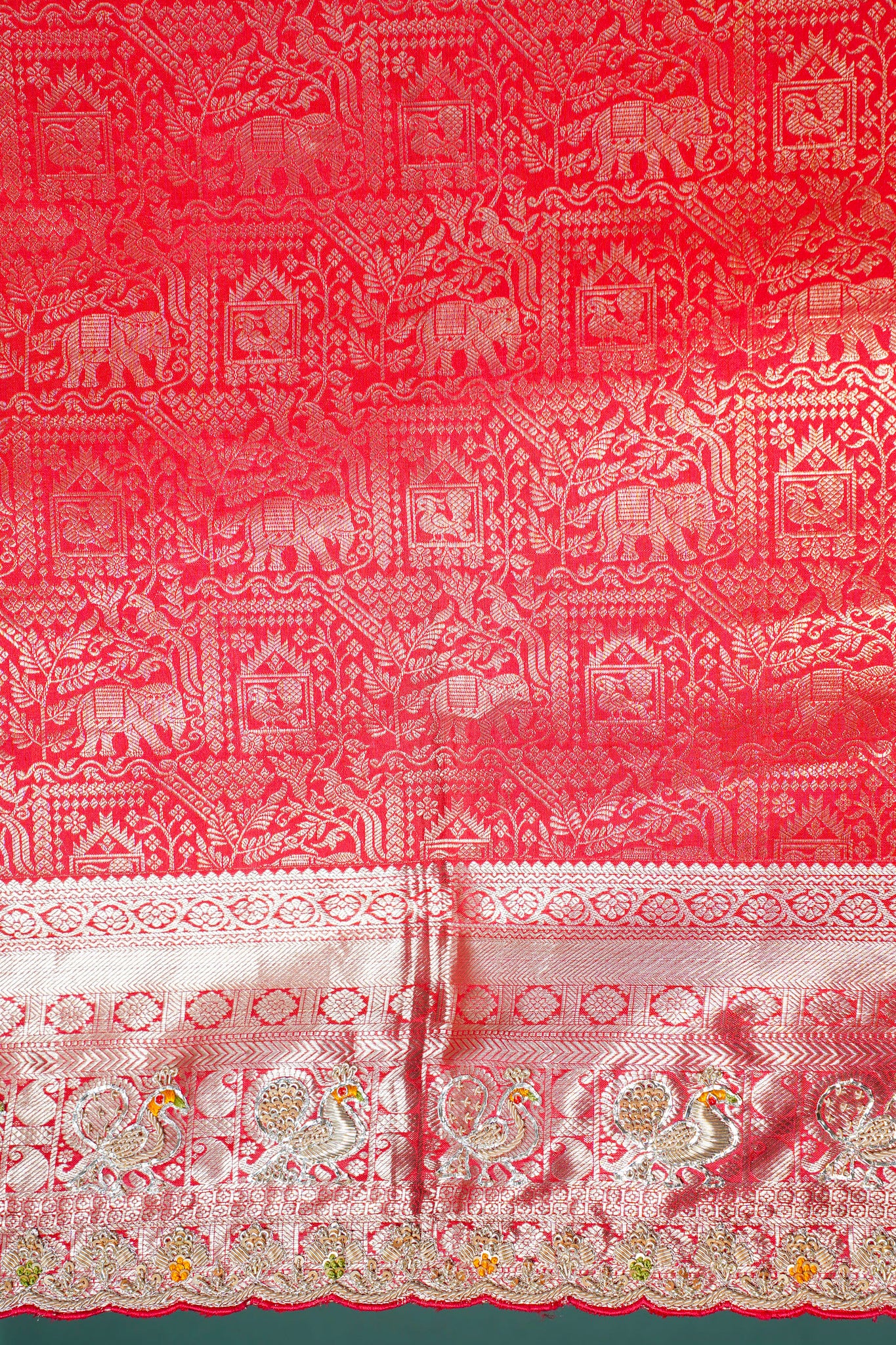 "Founder Choice 041" Banarasi Royal Red Pure Kanjivaram Barik Zardozi Cut Work Border Embroidered Silk Saree
