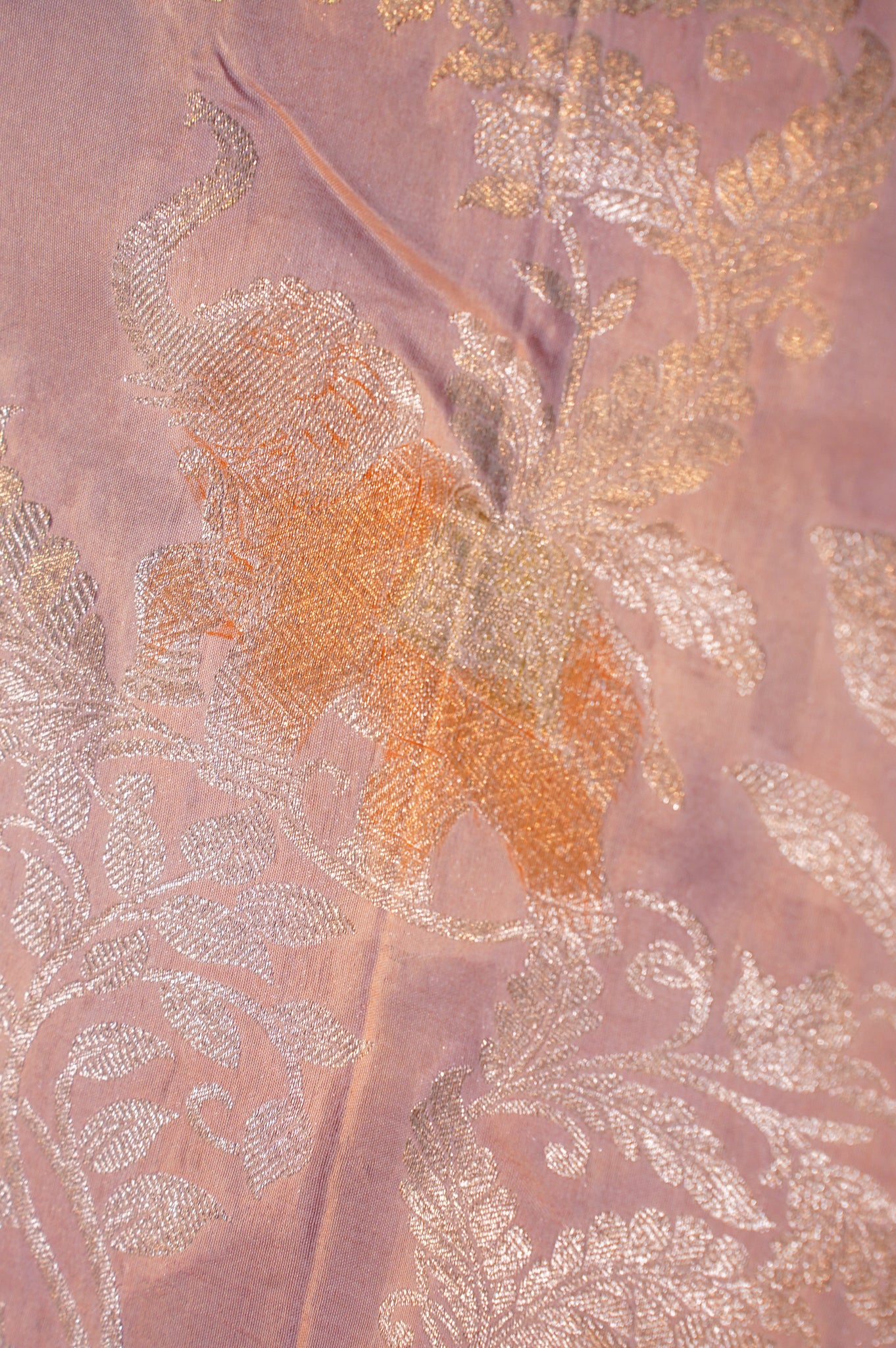 VIRASAT 332: Dusty Pink Pure Handloom Katan Silk Saree with Zari Shikargah &amp; Meenakari Work - Silk Mark Certified
