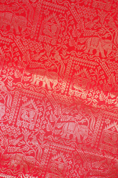 "Founder Choice 041" Banarasi Royal Red Pure Kanjivaram Barik Zardozi Cut Work Border Embroidered Silk Saree