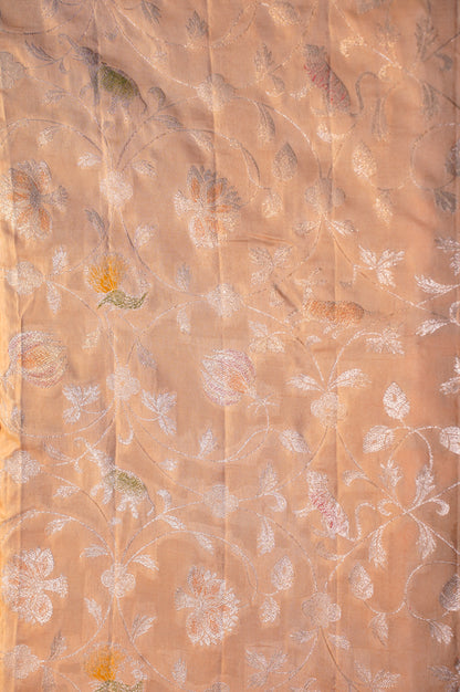 VIRASAT 334: Dusty Coral Pure Handloom Katan Silk Saree with Zari Shikargah &amp; Meenakari Work - Silk Mark Certified