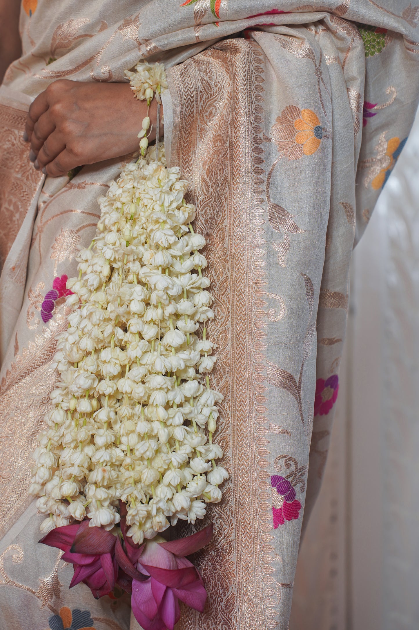 White Pure Silk Banarasi Saree with Meenakari work