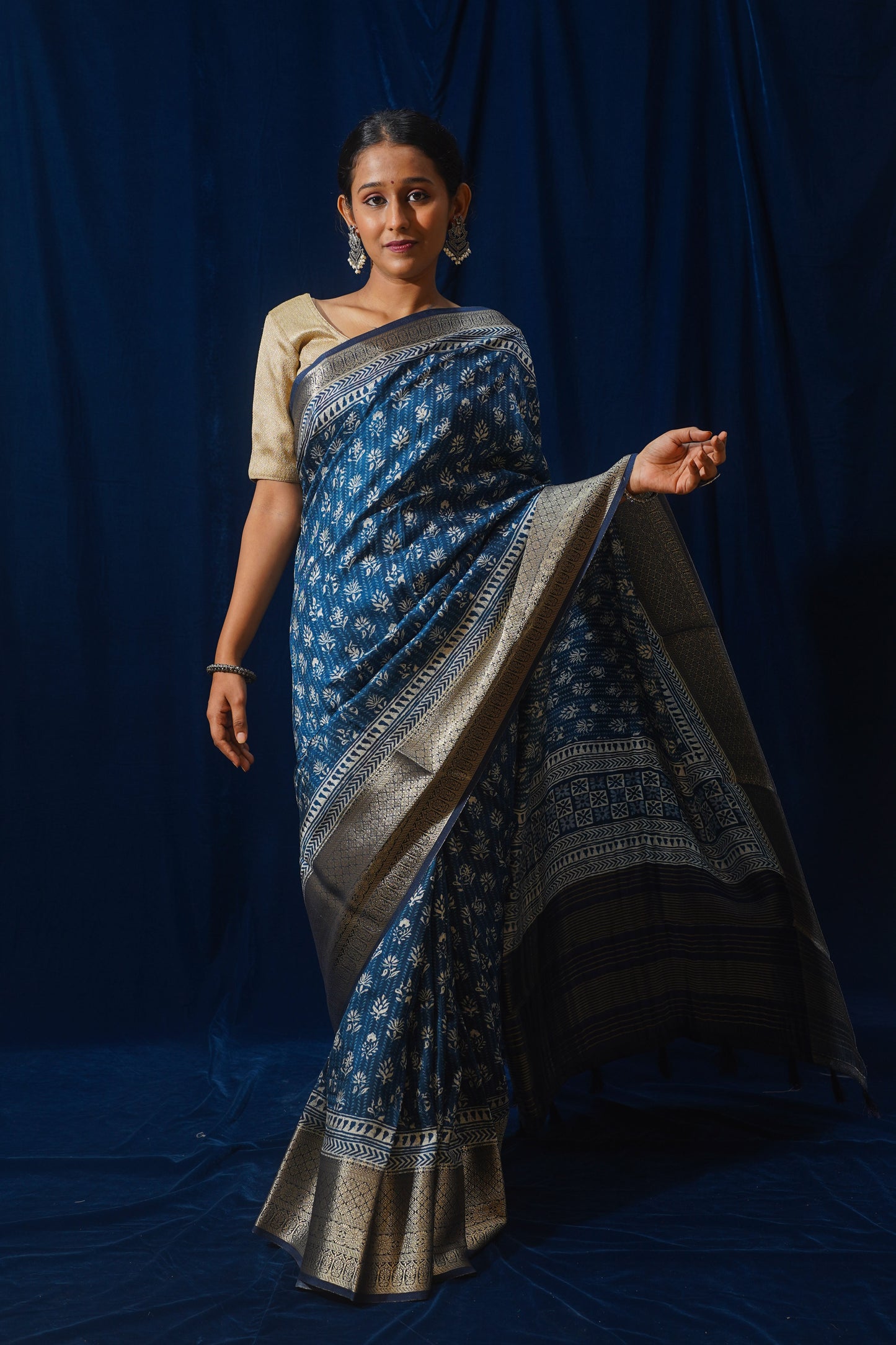 Blue Natural Moonga Georgette Saree with Handloom Border