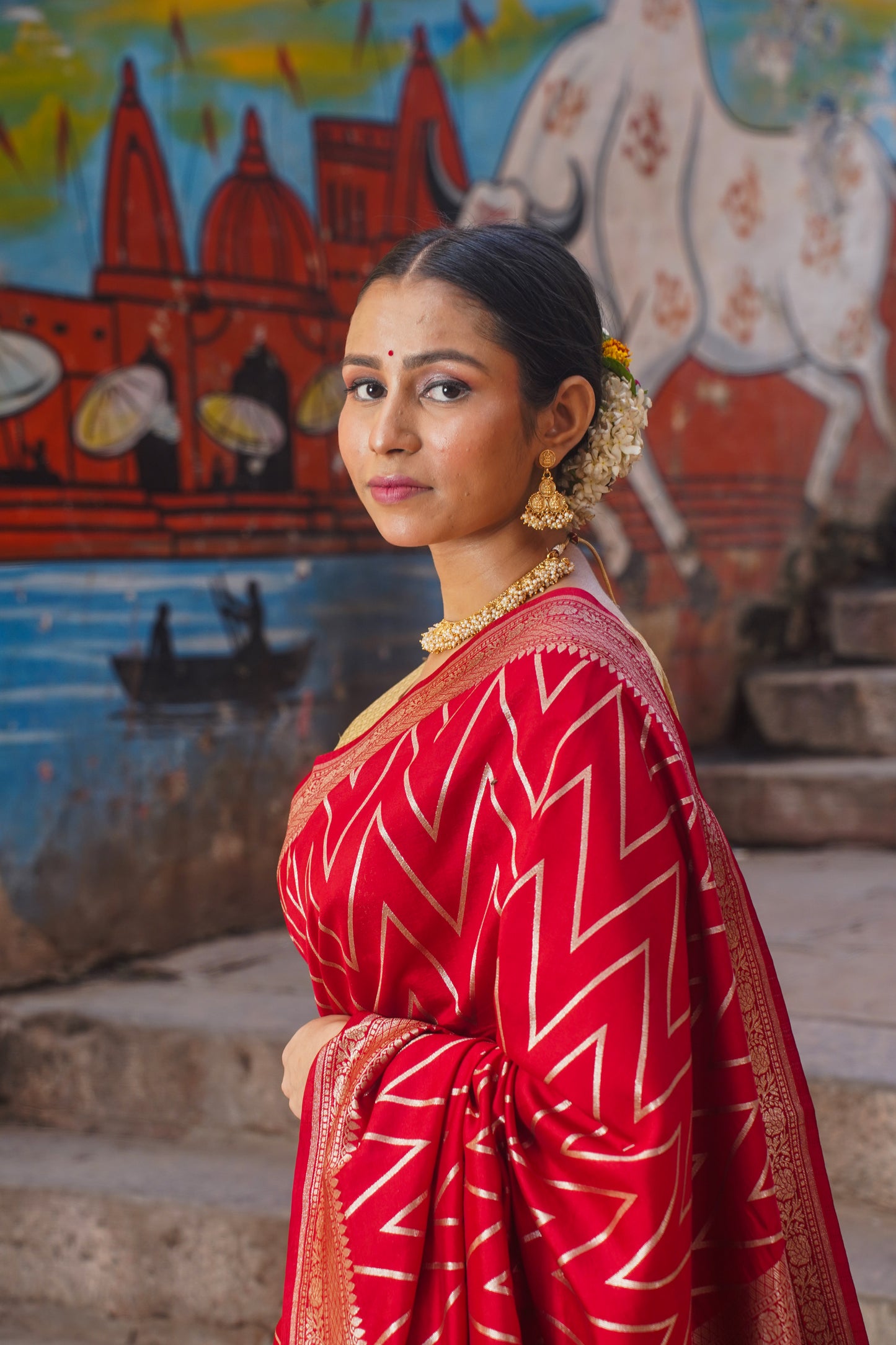 Red Handvoven Banarasi silk saree