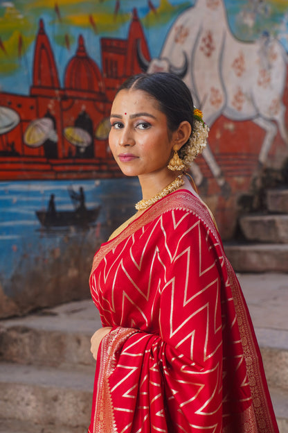 Red Handvoven Banarasi silk saree