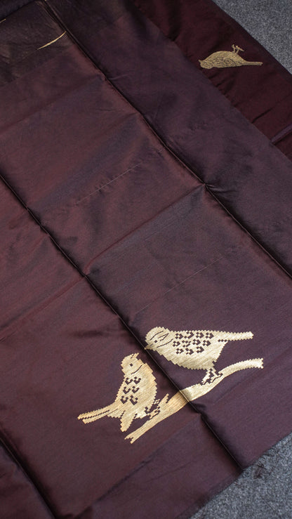 "UTSAV BANARAS 111" Banarasi Dark Brown Raw Silk With Bird Border Saree
