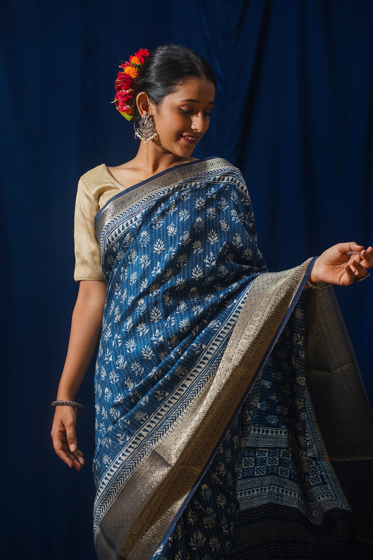 Blue Natural Moonga Georgette Saree with Handloom Border