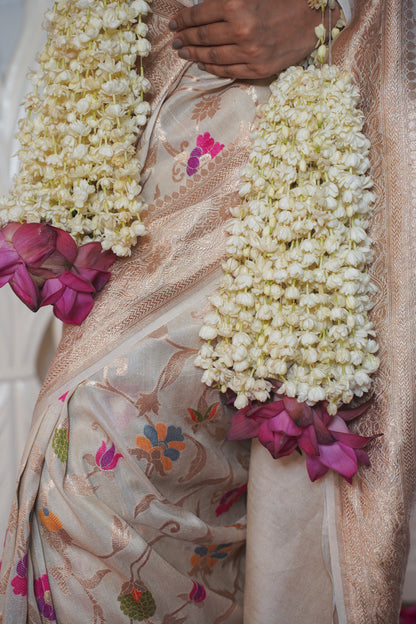 White Pure Silk Banarasi Saree with Meenakari work