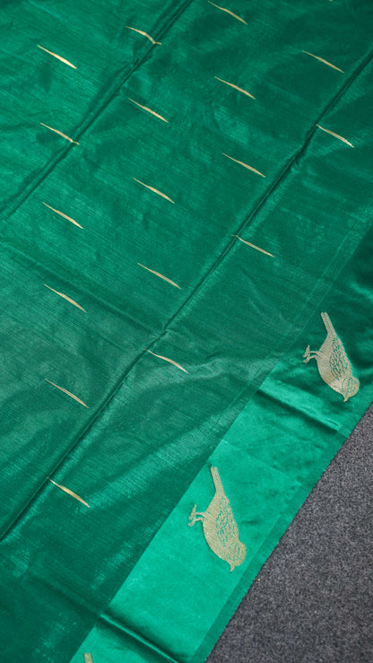 "UTSAV BANARAS 110"Banarasi Green Raw Silk With Bird Border Saree
