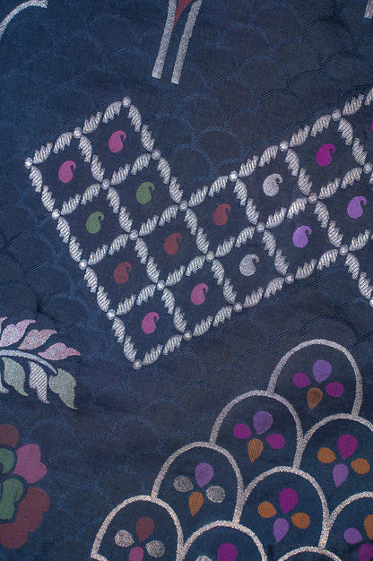Founder Choice 036: Royal Black Pure Handloom Katan Silk Saree with Meenakari Floral Weaving