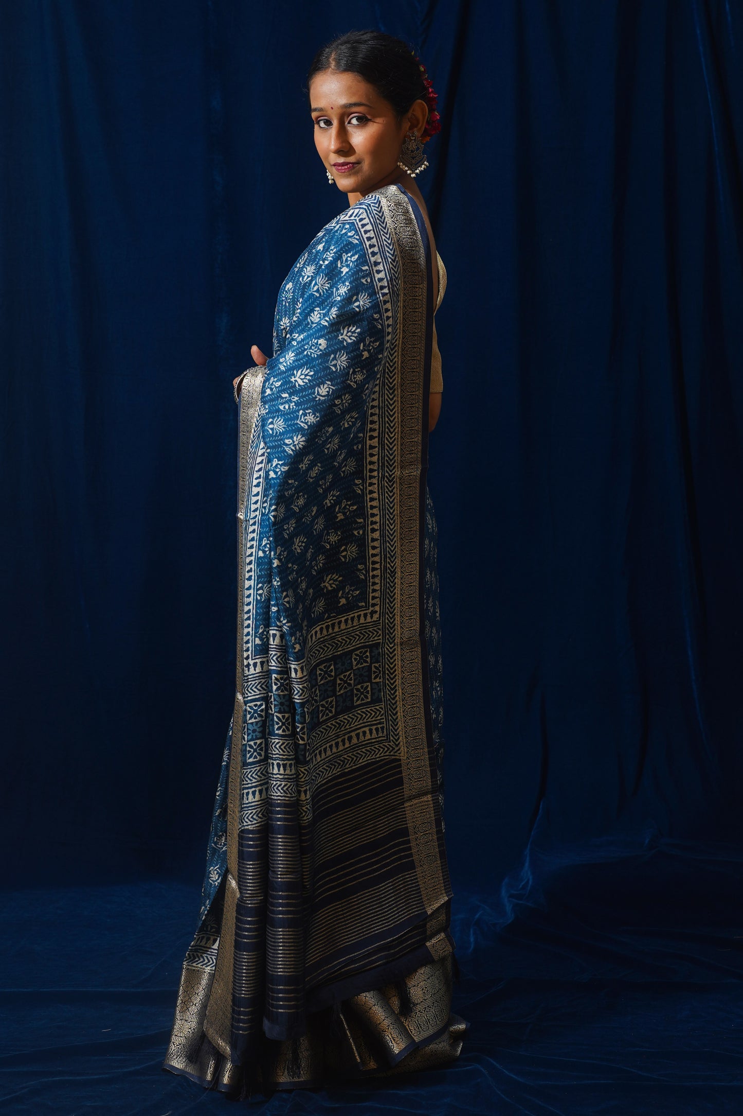 Blue Natural Moonga Georgette Saree with Handloom Border