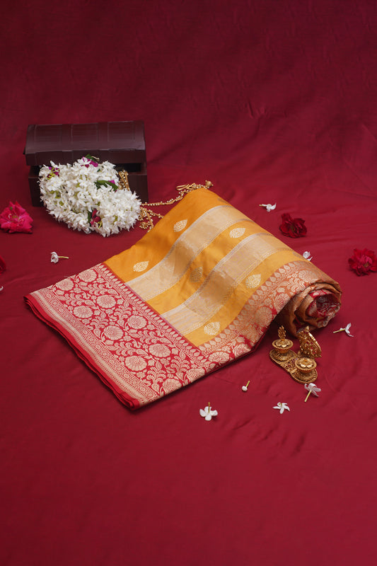 Mustard Pure Kadwa Banarasi Handloom Saree