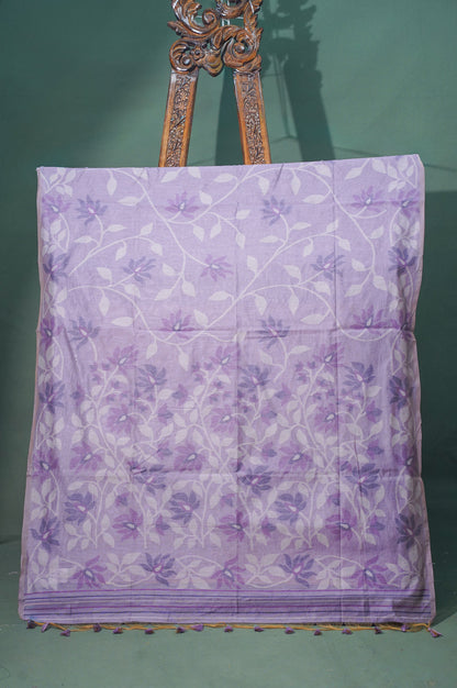UTSAV BANARAS 333: Lavender Raw Silk Saree with Handwoven Floral Pallu