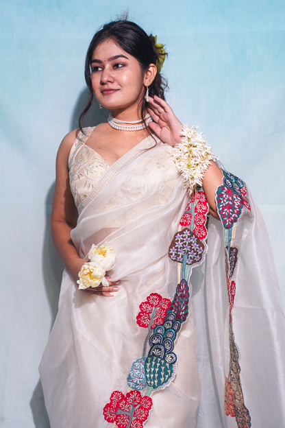 "Virasat 273" Banarasi Kora Silk Multicolor Pure Embroidery Meenakari Saree