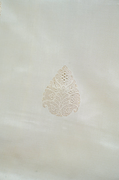 Founder Choice 031: Pearl &amp; Red Pure Handloom Katan Silk Saree with Kadiyal Border| Silk Mark Certified