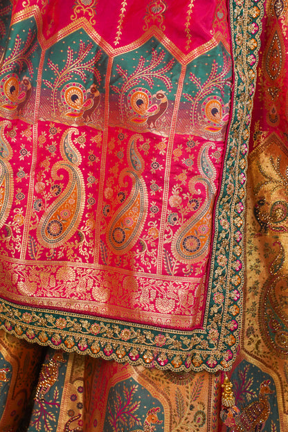 "MANSI 030" Banarasi Traditional Silk Lehenga with Cutwork Border, AD Work & Matching Banarasi Handbag