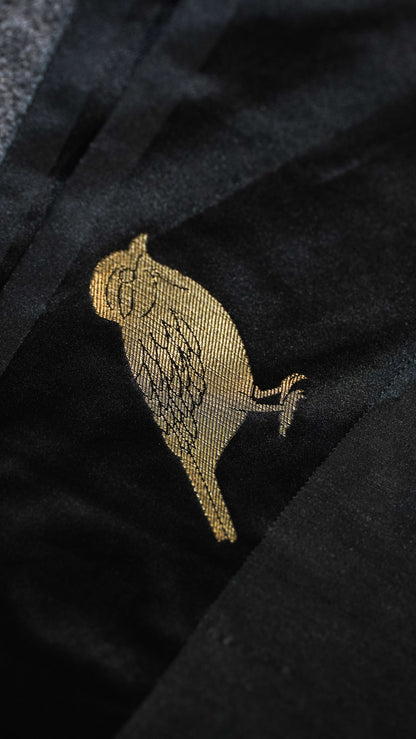 "UTSAV BANARAS 112" Banarasi Black Raw Silk With Bird Border Saree