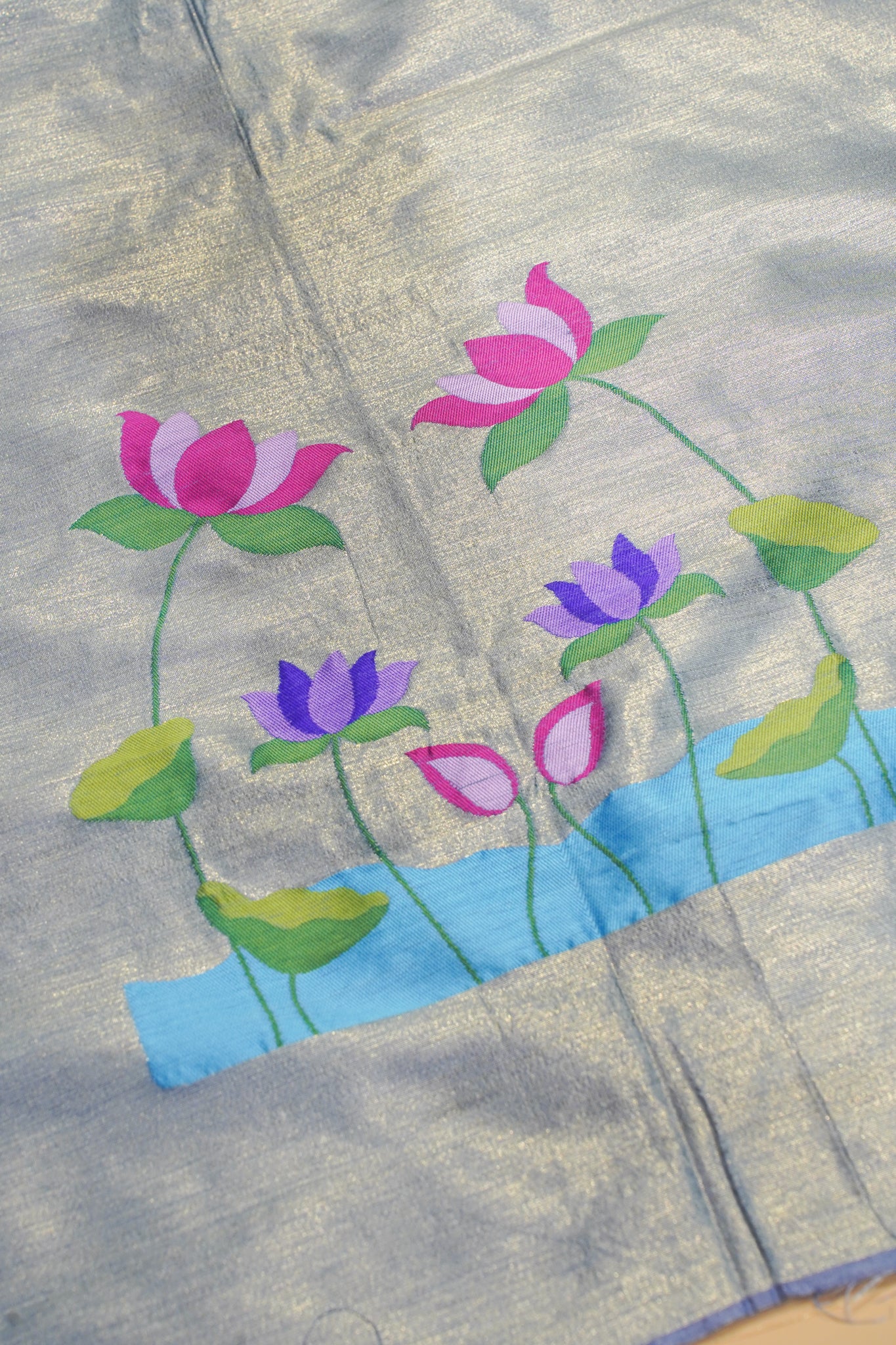 "UTSAV BANARAS 169" Banarasi  Elegant Blue Cotton Tissue Silk Saree With Kamal Butta