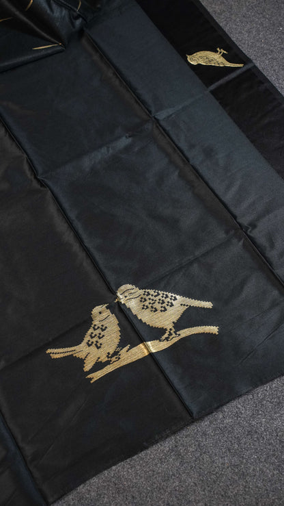 "UTSAV BANARAS 112" Banarasi Black Raw Silk With Bird Border Saree