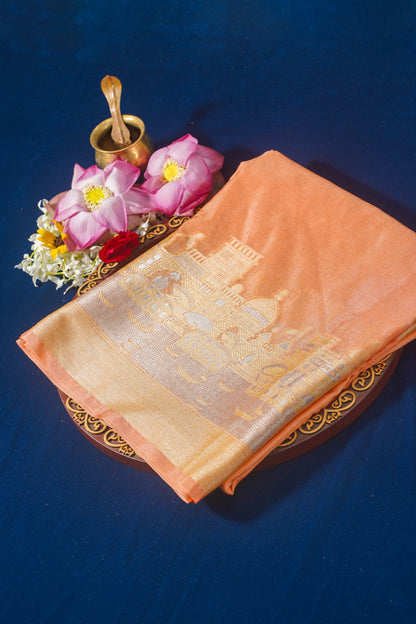 Peach Kashi Ghat Pattern Banarasi silk saree