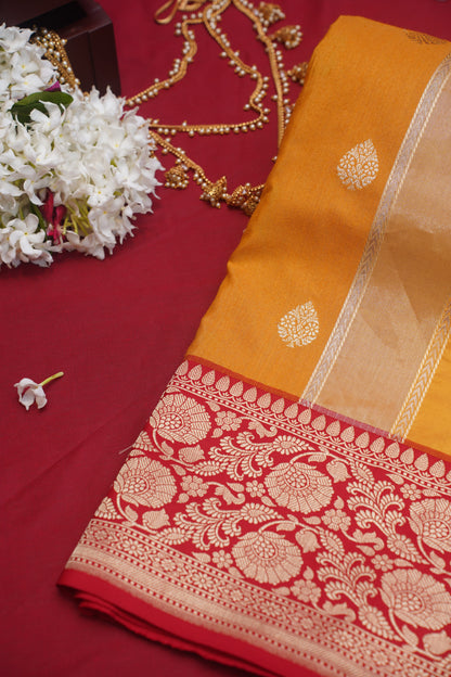 Mustard Pure Kadwa Banarasi Handloom Saree