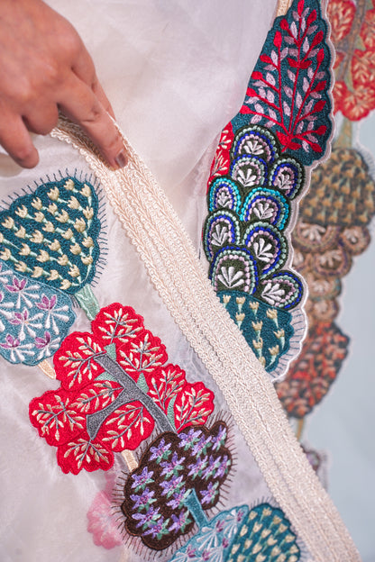 "Virasat 273" Banarasi Kora Silk Multicolor Pure Embroidery Meenakari Saree