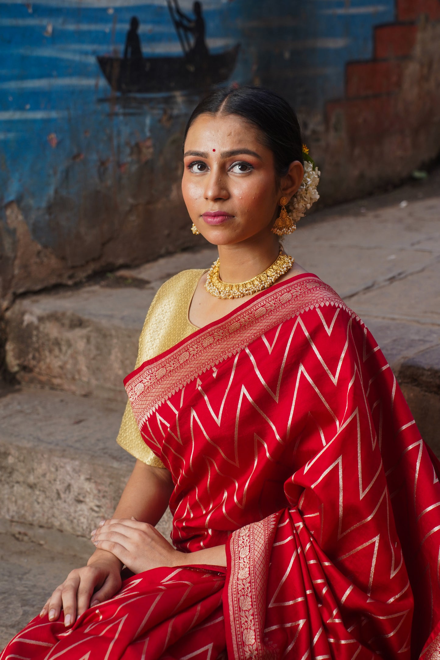 Red Handvoven Banarasi silk saree