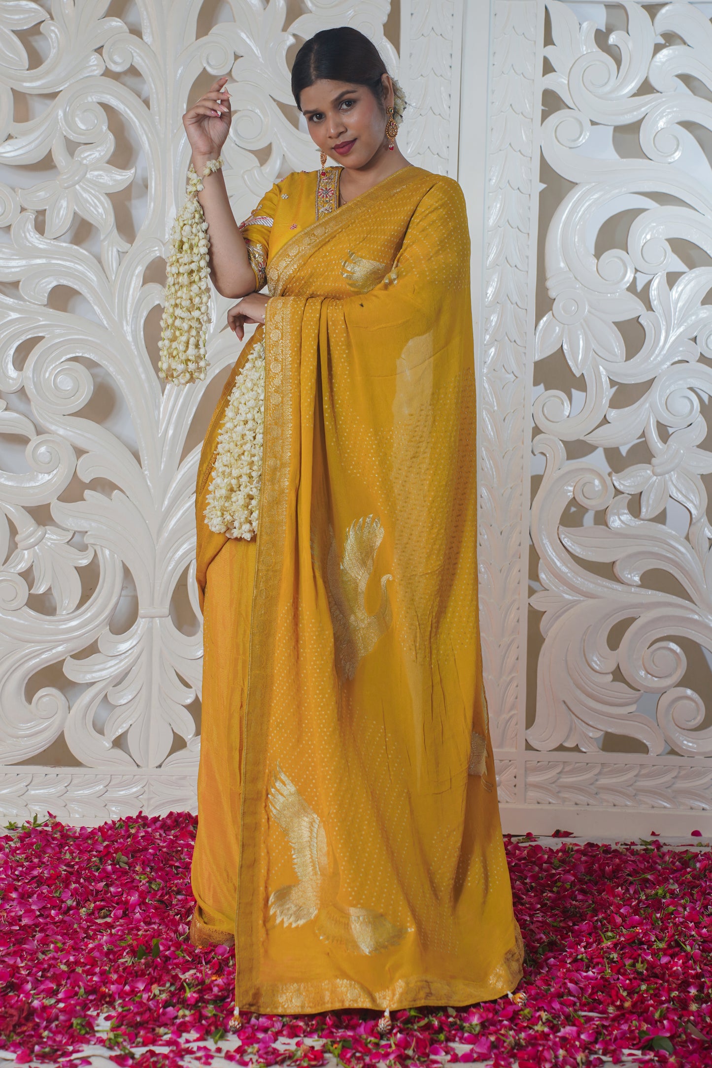 Yellow Banarasi Silk Saree