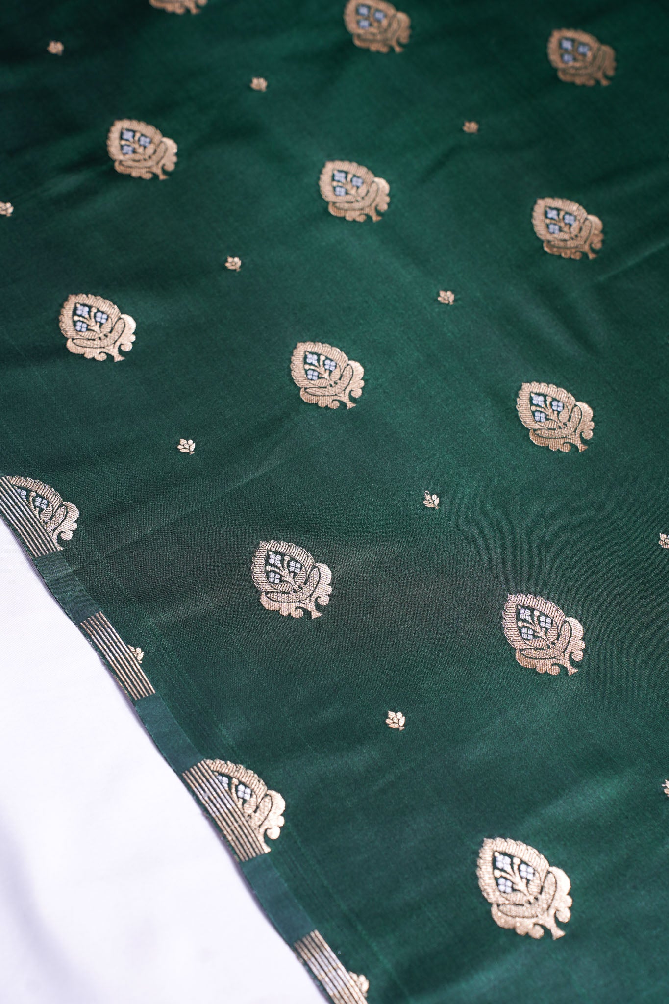 "MCF 4" Banarasi Green Handwoven Brocade Buta Fabric