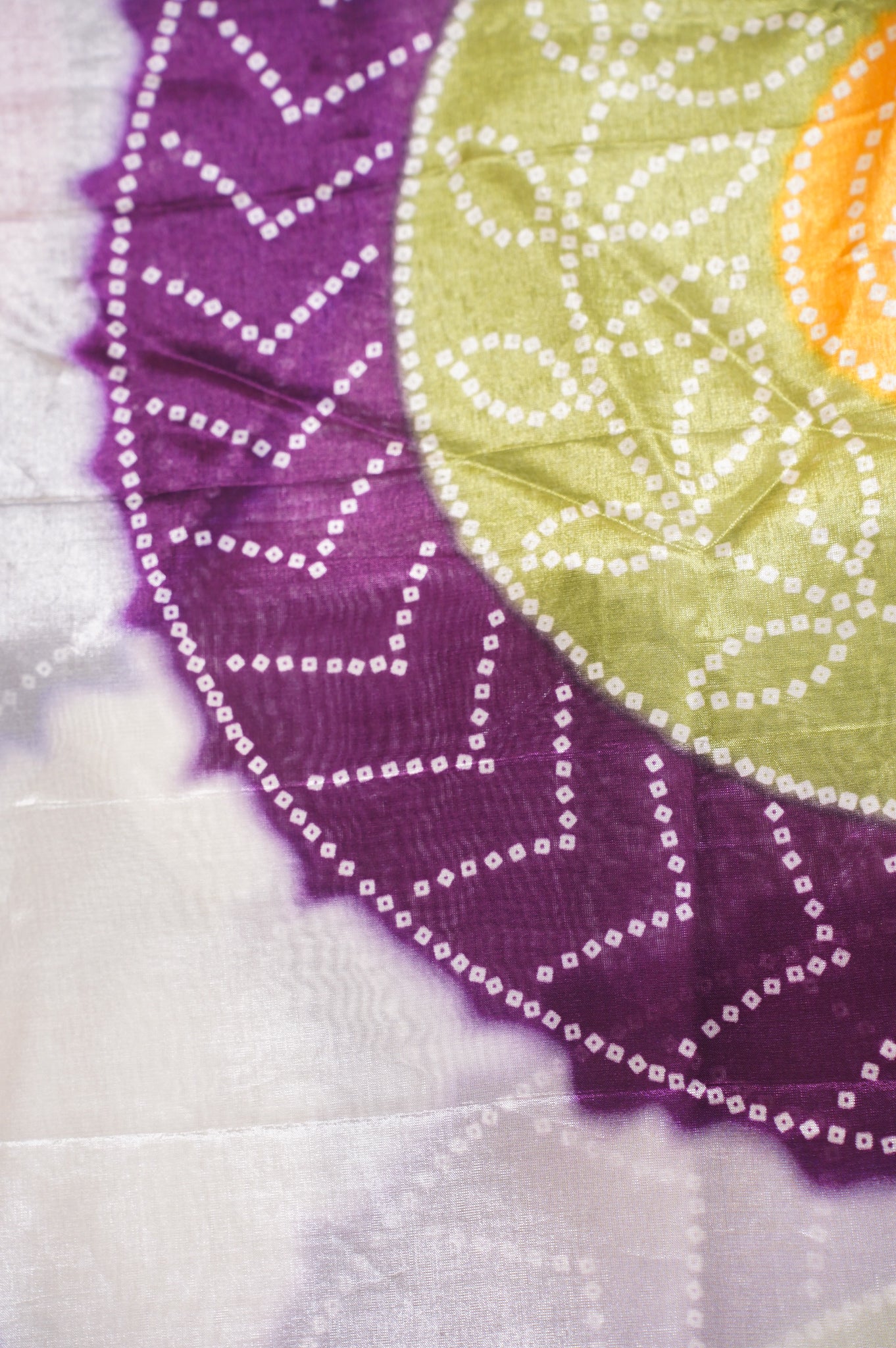 Waah Banaras 071 Creamy White &amp; Purple Malai Silk Saree with Chunari Mandala Print &amp; Zari Border