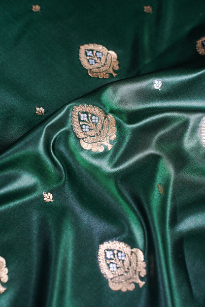 "MCF 4" Banarasi Green Handwoven Brocade Buta Fabric